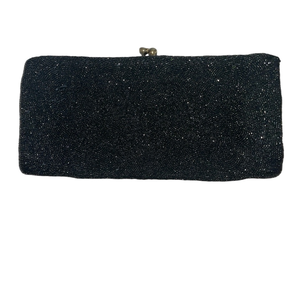 Walborg Black Beaded and Rhinestone Evening Clutch Purse